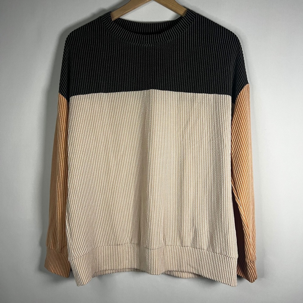 Boutique Top Women Small Colorblock Long Sleeve Blouse Crewneck Pullover Stretch